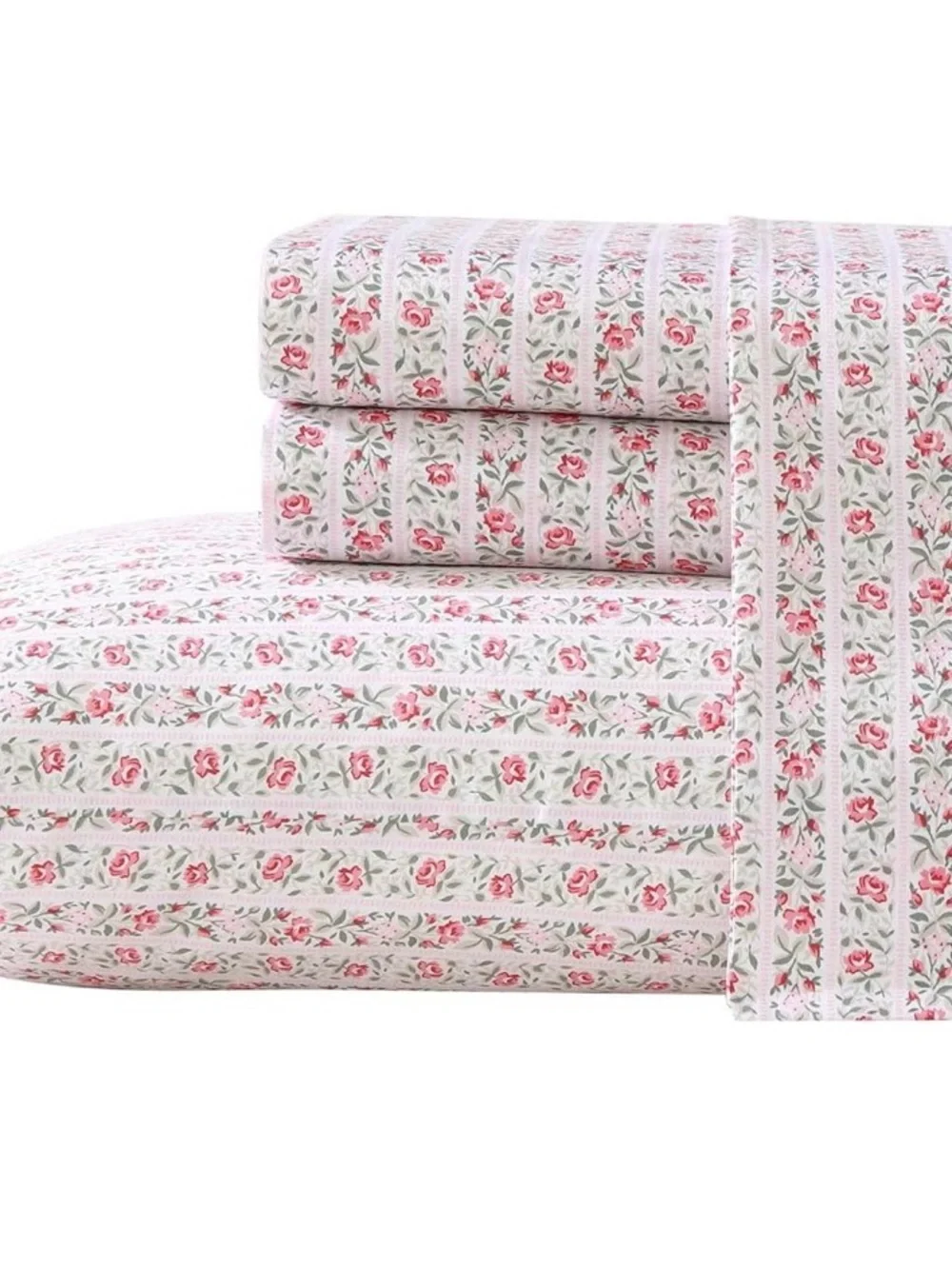 Laura Ashley Floral Stripe Queen Sheet Set - Pink and Green